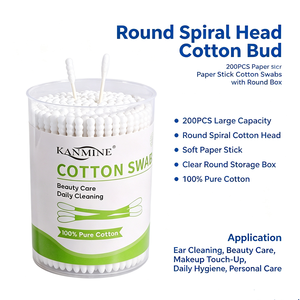 <span class=keywords><strong>Coton</strong></span>-tiges cosmétiques pour soins personnels, tête spirale ronde, 200 pièces, bâtonnets en papier, avec boîte ronde - Product Image 1