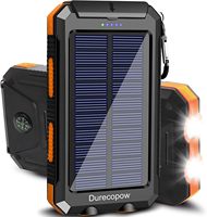 Chargeur solaire Power Bank 20 000 mAh portable, 4 câbles, 3 ports, charge rapide USB-C, double lampe torche, camping