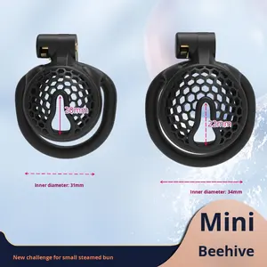 Jaula de Castidad Masculina de Panal, Candado de Castidad Erótico, Dispositivo Transpirable de Nailon y Resina Rosa y Negro, Juguetes Sexuales, Ejercicios de Kegel Cobra - Product Image 3