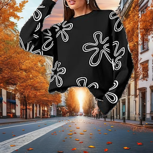 Sweater Rajut Motif Bunga Tinggi Model Cable Knit untuk Wanita, Kerah Bulat Kasual, Lengan Panjang, Desain Depan, Ukuran Besar, Musim Dingin - Product Image 1