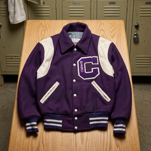 Blouson universitaire violet pour homme avec logo brodé, lettres C, fermeture à boutons recouverts, style streetwear, imperméable, respirant, écologique - Product Image 3