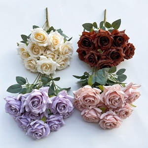 PT-R097 <span class=keywords><strong>Design</strong></span> moderne et original, bouquet de 9 fleurs artificielles en soie rose pour la décoration de mariage - Product Image 5
