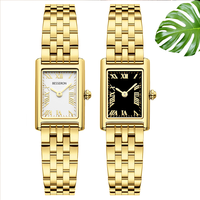 Montre de luxe pour femme avec logo personnalisé, boîtier carré en acier inoxydable, cadran en verre, fermoir caché, mouvement à quartz doré
