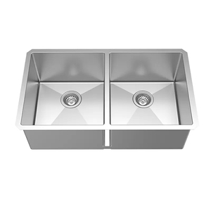 Fregadero de cocina de acero inoxidable cepillado, doble cuenco cuadrado, de instalación bajo encimera, personalizado, de gran profundidad y resistente al óxido. - Product Image 3