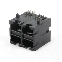 A través del agujero 2X2 Puerto RJ45 Hembra PCB Conector Ethernet Ángulo recto Conector hembra RJ45