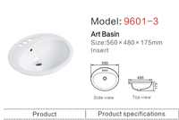 Lavabo Semi-encastré en céramique blanche sous les éviers de salle de bain, lavabo d'art de conception ovale Offre Spéciale