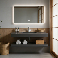 Lavabo double en pierre de quartz pour salle de bain, idéal pour la maison, l'hôtel, la villa, l'appartement – Meuble sous-vasque gain de place