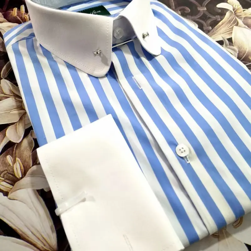 Best sale fashionable men's long sleeve shirt collar pins 100% cotton comfortable shirts accept custom logo dress shirt for men