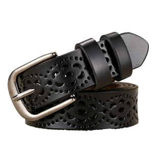 Hot Sale Ladies Vintage Genuine Leather Waist Belt Hollow Flower Design Metal Alloy Buckle Casual & Fashion <b>Accessory</b> - Product Image 1