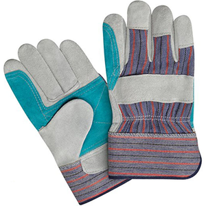 Taller de mantenimiento mecánico, guantes de trabajo de cuero dividido de piel de vaca reforzada con tela trasera a rayas con puño de seguridad de goma - Product Image 2