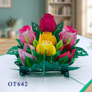 Tarjeta Pop-up de Flores de Rosa Coloridas, Hecha a Mano, Floral 3D, Vietnam Hanói, Venta al por Mayor, Artesanía de Papel, Impresión Offset, de Primera Calidad - Product Image 5