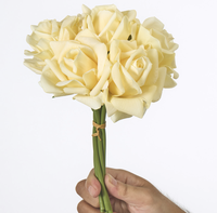 Bouquet de 5 roses artificielles en soie, bouclées, avec fil métallique, faites à la main, toucher réaliste et naturel, longue durée, pour la Saint-Valentin