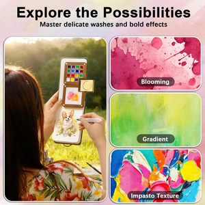 Ensemble de peinture <span class=keywords><strong>aquarelle</strong></span> miniature XinyiArt, tout-en-un, <span class=keywords><strong>kit</strong></span> de peinture <span class=keywords><strong>aquarelle</strong></span> de poche pour artistes avec palette, pinceau, gobelet, journal, sac de transport - Product Image 5