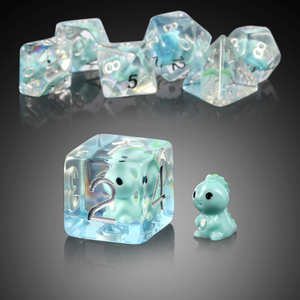 Juego de dados de dinosaurio azul DND al por mayor, dados de resina poliédrica con tema animal de 7 piezas para juegos de mesa RPG de mazmorras y dragones - Product Image 3