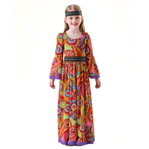 Disfraz Hippie para niñas, vestido de chifón lavable estilo A-Line, atuendo retro para fiesta disco - Product Image 4