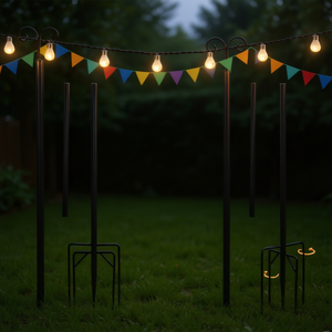 Postes para Guirnaldas de Luces de Exterior de 8 a 10 Pies con Gancho Superior en Forma de Arco y Base de 5 Puntas para Fiestas - Product Image 2
