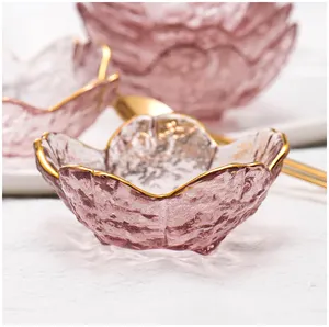 Japanese Cherry Blossoms Ice Cream Fruit Sala Gold Inlay Sauce Bowl Mini Seasoning Dinnerware Dishes Glass Plates