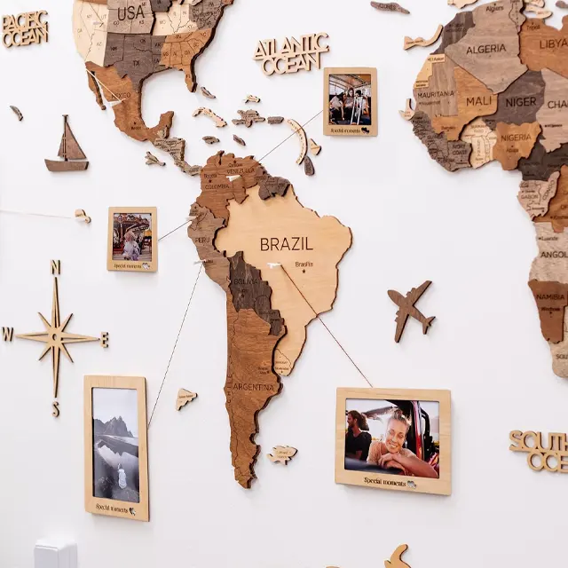 Carte du monde 3d en bois avec lumière décoration de bureau à domicile art mural grande carte en bois du monde