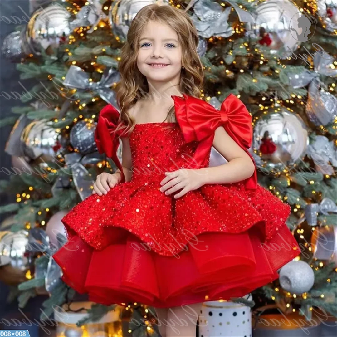 Red Party Flower Girl Dress Sequins Ruffles Prom Knee Length Cute Baby Tutu  First Communion Wedding Kids Gown| Alibaba.com