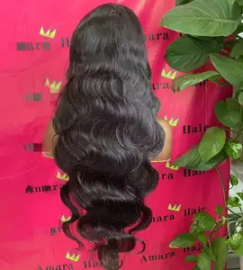 Amara best 30 inch body wave wig fast delivery deep wave raw Virgin human hair grade 12A 13*4 lace frontal straight wig in stock