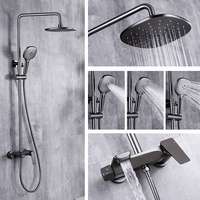 Ensemble de douche 3 fonctions en laiton doré de haute qualité mitigeur pluie et motif de pulvérisation souple pistolet gris pluie pommeau de douche mélangeur