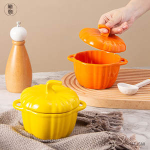 ชามฟักทองแบบสองหูพร้อมฝาปิดสุดสร้างสรรค์เตาอบไมโครเวฟชามสลัดผลไม้แตงโมน่ารักจานใส่ซุปเซรามิกสำหรับอบ - Product Image 2