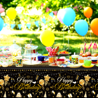 Nappe de fête d'anniversaire Huancai, imperméable, noire et dorée, en plastique, jetable, pour fournitures de fête pour enfants