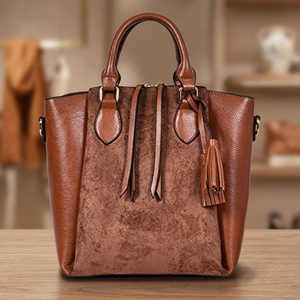 Sac à main tendance pour femmes, en cuir véritable marron, imperméable, durable, BS INTERNATIONAL, fermeture à glissière, bandoulière - Product Image 1