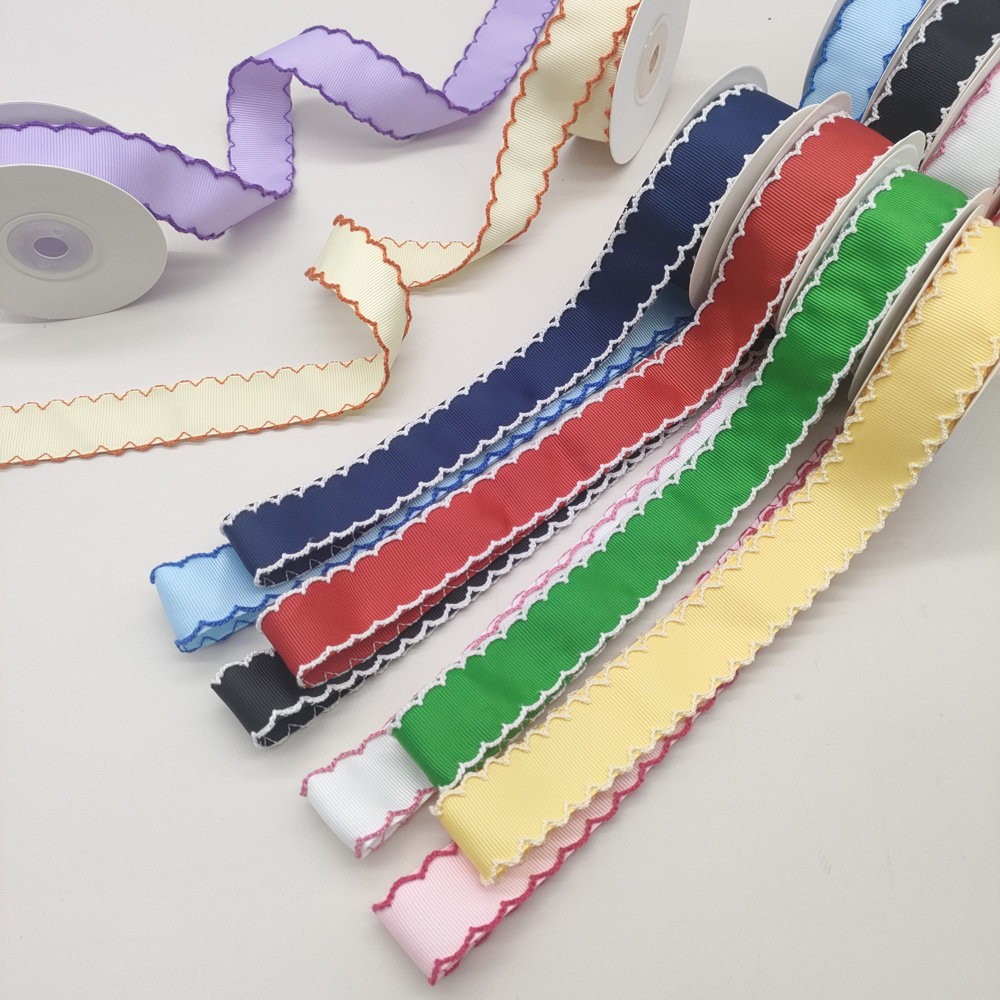 1 Wholesale Custom Moon Stitch Edge Ribbon Wave Scalloped Grosgrain Ribbon Multi Colors DIY Bow Party Gift Decor Ribbon Roll