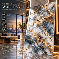 Panneau mural en PVC UV effet marbre noir et or de luxe, finition brillante, pour hôtel, salle de bain, salon