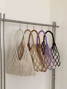 <span class=keywords><strong>Borsa</strong></span> tote in rete intrecciata macramè con fodera in cotone, <span class=keywords><strong>borsa</strong></span> a tracolla estiva da spiaggia per donna - Product Image 2