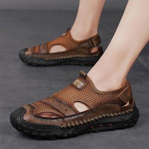 Suitable Coastal Travel Breathable Mesh <b>Sandals</b> <b>Closed</b> <b>Toe</b> Casual <b>Sandals</b> Non Slip Daily Shoes Men Adjustable Hook Loop <b>Summer</b> - Product Image 1