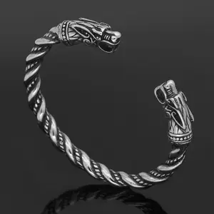 2020 Venta caliente de moda Punk nueva llegada Vintage de los hombres de titanio Acero de envoltura de alambre de dragón de plata Viking brazalete pulsera