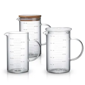 Cốc Đong Thủy Tinh Borosilicate Cao Có Nắp Tre Cốc Đong Thủy Tinh Có Tay Cầm - Product Image 1