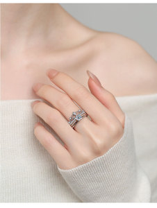 Conjuntos de anillos de diamantes de lujo VVS Moissanite redondo Plata de Ley 925 para mujer Compromiso DE BODA Joyería fina - Product Image 6