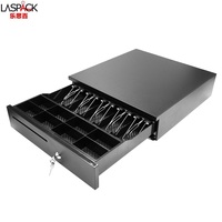 LASPACK Tiroir-caisse noir 5 billets 8 pièces avec interface RJ11 pour système de point de vente, idéal pour supermarchés et commerces de détail