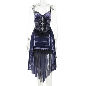Robes trapèze gothiques sombres en velours pour femme, élégantes pour soirée, style Lolita, tenue de fête, <span class=keywords><strong>grunge</strong></span>, avec bretelles et ourlet en dentelle, style alternatif - Product Image 4