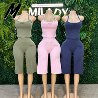 Ensemble de fitness pour femme Milady, couleur unie, débardeur rembourré, coupe ajustée, pantalon large, ensemble de sport 2 pièces, personnalisable
