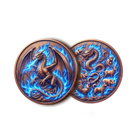 Pièce de monnaie commémorative Dragon Flamme Bleue en Cuivre 1 oz, Zodiaque Chinois 12 Animaux, Impression UV, Technique Hydraulique, Modèle