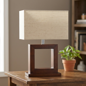 Modern Wood Table Lamp Beige Fabric Shade LED Bedside Desk <b>Light</b> Warm White Dimmable Eye Caring Hotel Room <b>Decor</b> - Product Image 3
