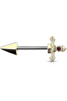 Piercing de téton en acier chirurgical avec cristal en forme d'épée, barre droite 14G, bijou de corps tendance pour femmes et hommes