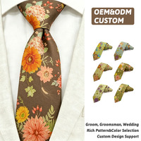 Corbata de Viaje de Algodón con Estampado Floral de Dalia Marrón Café, Corbata Personalizada para Hombre