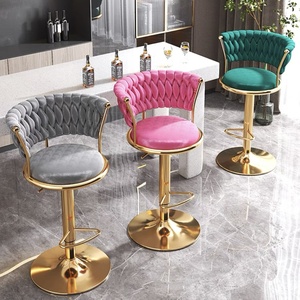 Sgabello da Bar Moderno di Lusso <span class=keywords><strong>in</strong></span> Velluto con Schienale <span class=keywords><strong>in</strong></span> Metallo Dorato, Sedia Alta da <span class=keywords><strong>Cucina</strong></span> <span class=keywords><strong>in</strong></span> <span class=keywords><strong>Pelle</strong></span> <span class=keywords><strong>per</strong></span> Bancone Bar, Stile Nordico - Product Image 5