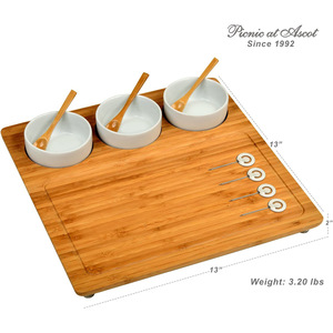 Plateau à fromage en bambou, plateau de service en bois avec bols pour pique-nique en plein air et usage domestique - Product Image 5