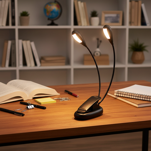 Lámpara de pie eléctrica para partituras con clip, doble varilla, pequeña lámpara de escritorio, luz nocturna de lectura, protección ocular - Product Image 5