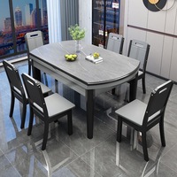 Table à manger moderne de luxe extensible en dalle de roche, 6 chaises, design pliable, matériau en pierre frittée pour petits appartements