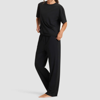 Ensemble de pyjama en coton de bambou pour femmes, été/printemps, tricoté, vêtements de nuit confortables, t-shirt à manches courtes et pantalon