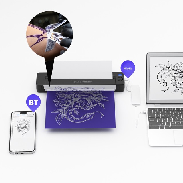 A49 New Classic Black Tattoo Printer Portable for USB Inkless 10 Sheets Thermal Printer Cross Border