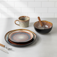 Service de table en céramique Yunmeng série 16 pièces - Bols Design rétro luxe léger Passe au micro-ondes 4 personnes Écologique Lave-vaisselle