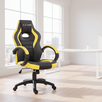 Chaise de jeu ergonomique pivotante moderne en cuir PU à prix abordable, réglable en hauteur, avec base à cinq branches, options de couleur noir/jaune